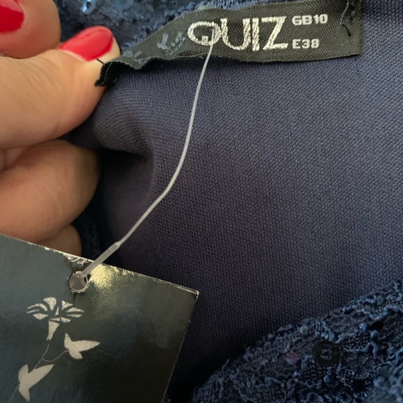 NWT Quiz Navy Sequin Bardot Fishtail Maxi size 6 - Picture 11 of 12